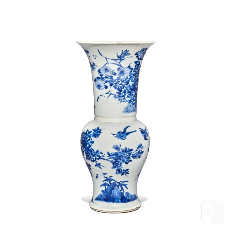 清康熙 青花花鳥圖鳳尾尊 - 图4